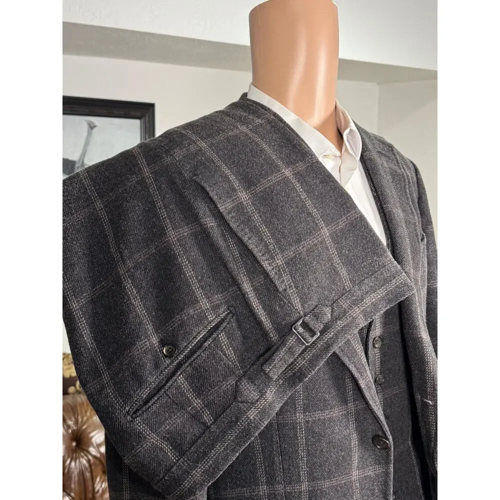 Tom Ford Brown Windowpane Tweed Wool Silk 3Pc Suit 50 40R 34x30 Trousers